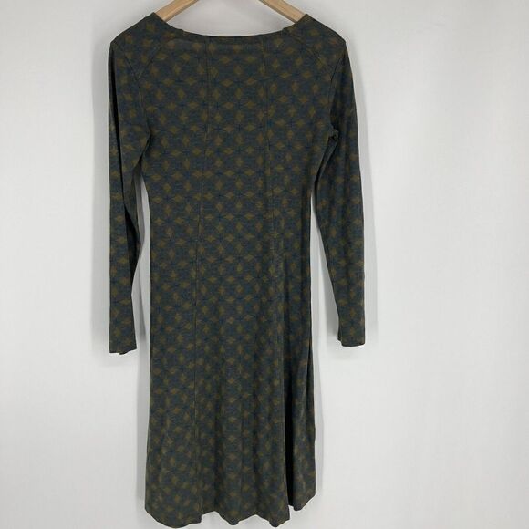 Horny Toad Dress Size XS Blue Brown Geometric Print Bellflower Long Sleeve Knit - Picture 4 of 7